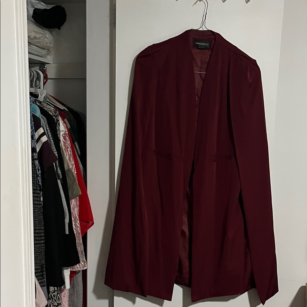HAODUOYI Burgundy Women's Blazer